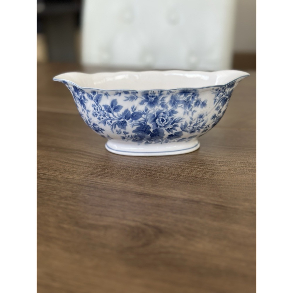 Nikko Tea Roses Blossom Time 8" Gravy Boat Blue Floral Japan